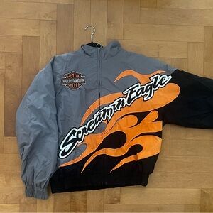 Harley-Davidson Gray and Black Jacket with Orange Flames